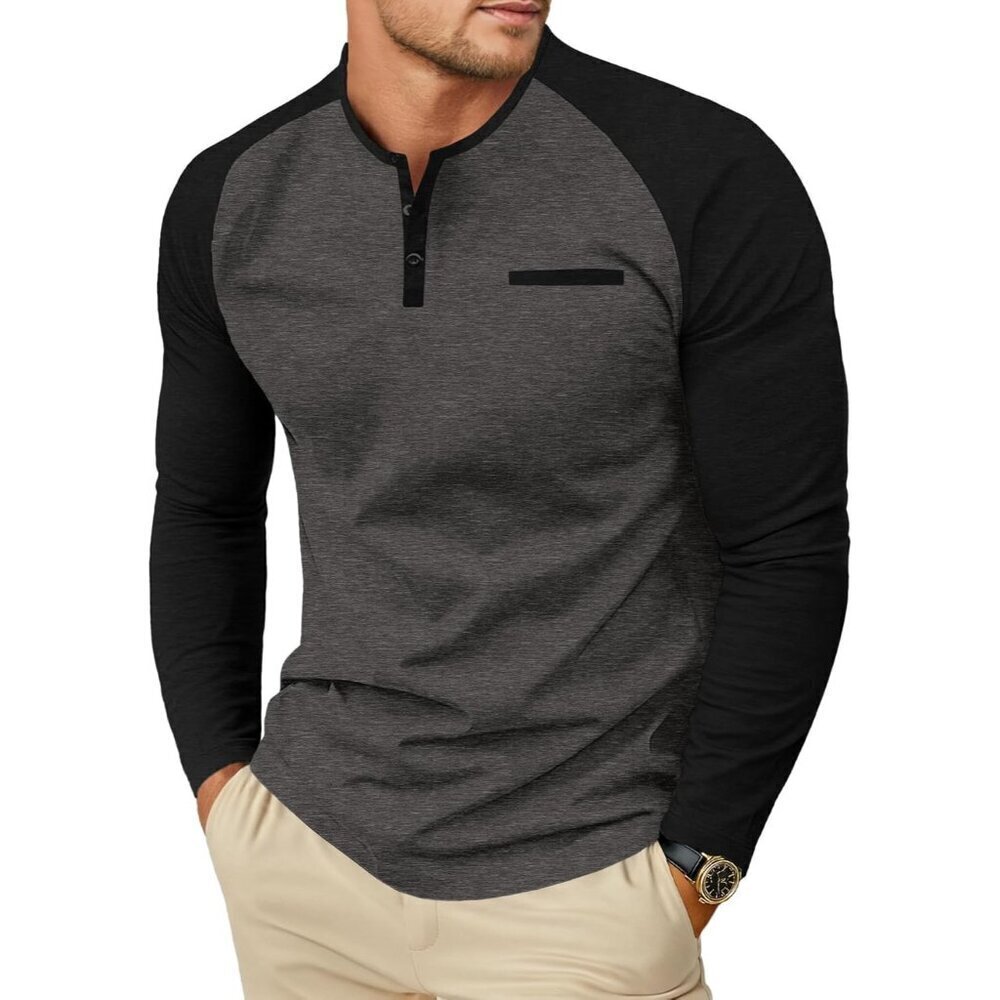 Mens Cotton Henley Shirts Long Sleeve Casual T-Shirts Lightweight Button Pullove